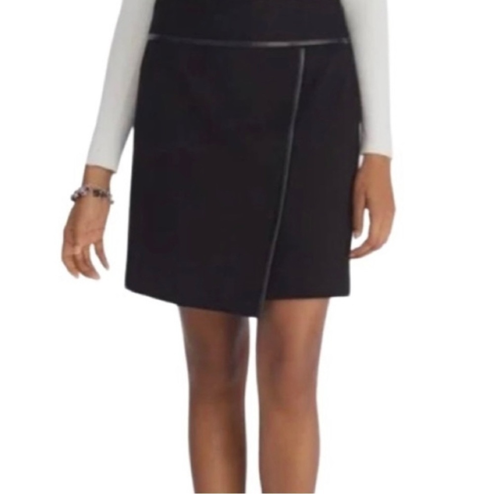 Whbm Black Skirt. Faux leather trim. Black, Size 6